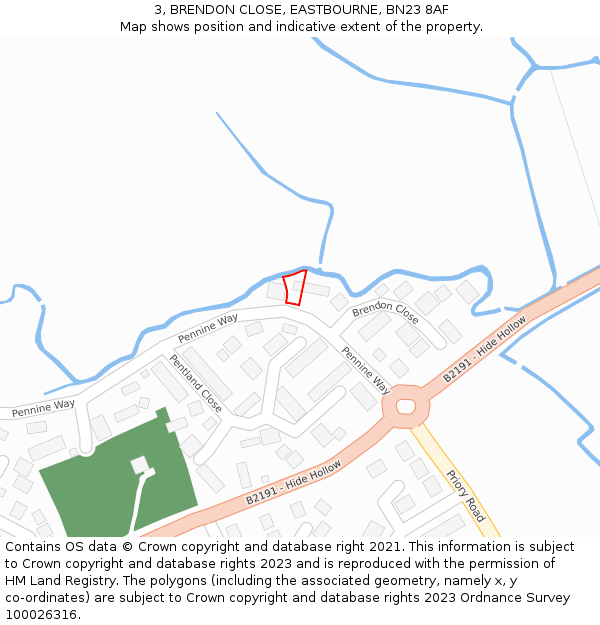 3, BRENDON CLOSE, EASTBOURNE, BN23 8AF: Location map and indicative extent of plot