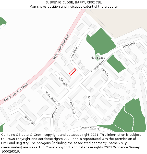 3, BRENIG CLOSE, BARRY, CF62 7BL: Location map and indicative extent of plot