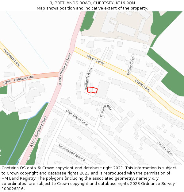 3, BRETLANDS ROAD, CHERTSEY, KT16 9QN: Location map and indicative extent of plot