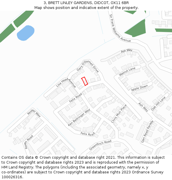 3, BRETT LINLEY GARDENS, DIDCOT, OX11 6BR: Location map and indicative extent of plot