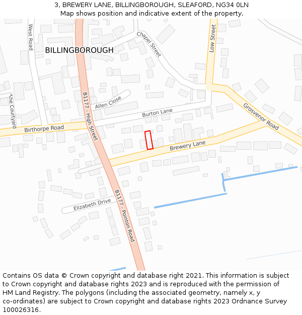 3, BREWERY LANE, BILLINGBOROUGH, SLEAFORD, NG34 0LN: Location map and indicative extent of plot