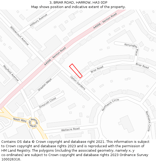 3, BRIAR ROAD, HARROW, HA3 0DP: Location map and indicative extent of plot