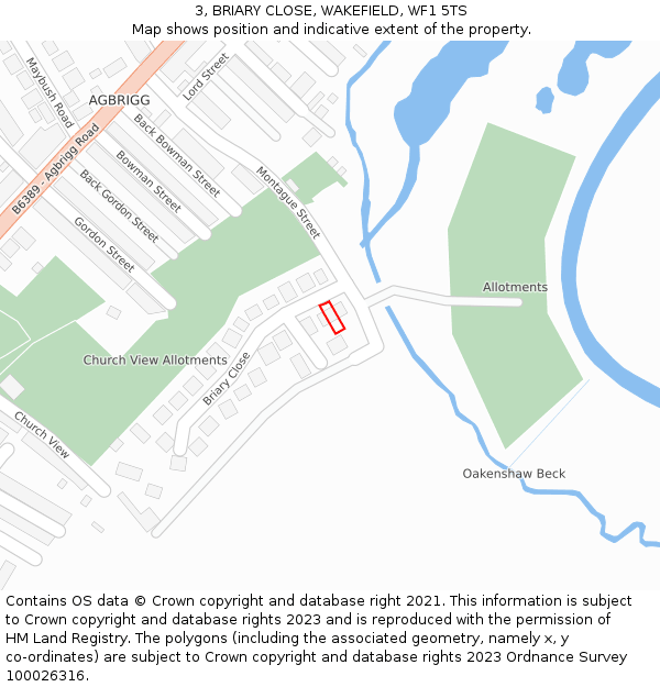 3, BRIARY CLOSE, WAKEFIELD, WF1 5TS: Location map and indicative extent of plot