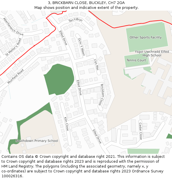 3, BRICKBARN CLOSE, BUCKLEY, CH7 2GA: Location map and indicative extent of plot