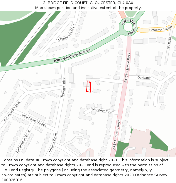 3, BRIDGE FIELD COURT, GLOUCESTER, GL4 0AX: Location map and indicative extent of plot