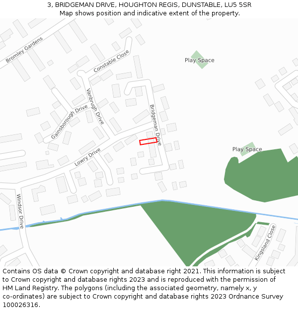 3, BRIDGEMAN DRIVE, HOUGHTON REGIS, DUNSTABLE, LU5 5SR: Location map and indicative extent of plot