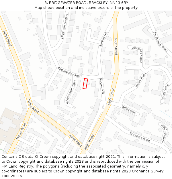 3, BRIDGEWATER ROAD, BRACKLEY, NN13 6BY: Location map and indicative extent of plot