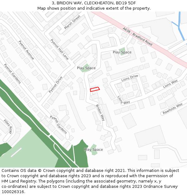 3, BRIDON WAY, CLECKHEATON, BD19 5DF: Location map and indicative extent of plot