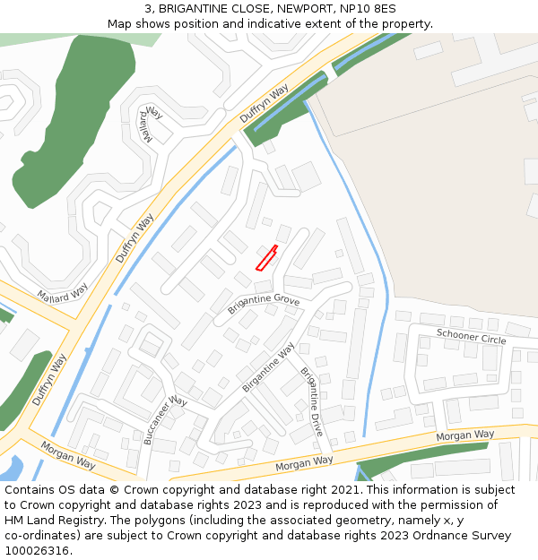 3, BRIGANTINE CLOSE, NEWPORT, NP10 8ES: Location map and indicative extent of plot
