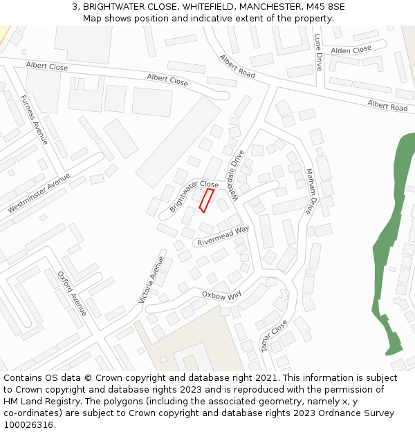 3, BRIGHTWATER CLOSE, WHITEFIELD, MANCHESTER, M45 8SE: Location map and indicative extent of plot