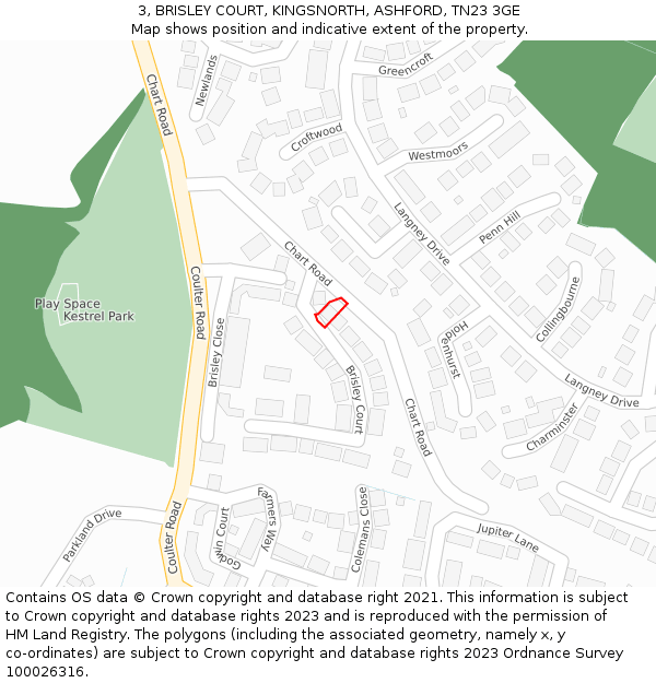 3, BRISLEY COURT, KINGSNORTH, ASHFORD, TN23 3GE: Location map and indicative extent of plot