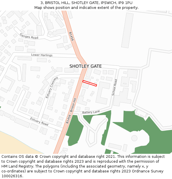 3, BRISTOL HILL, SHOTLEY GATE, IPSWICH, IP9 1PU: Location map and indicative extent of plot