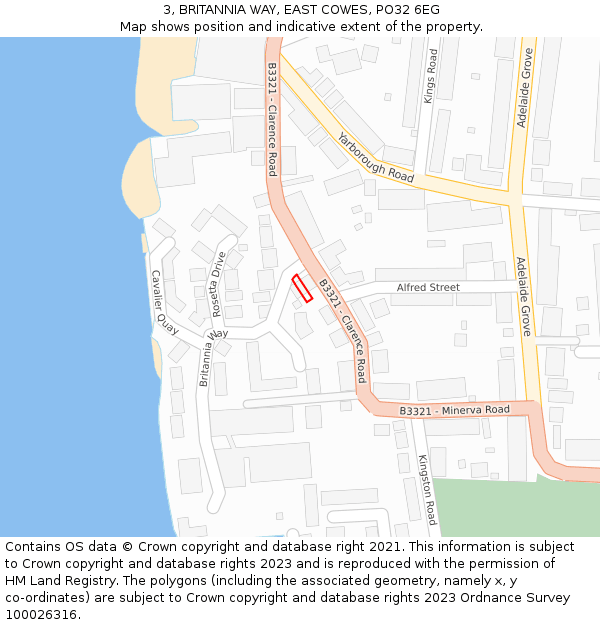 3, BRITANNIA WAY, EAST COWES, PO32 6EG: Location map and indicative extent of plot