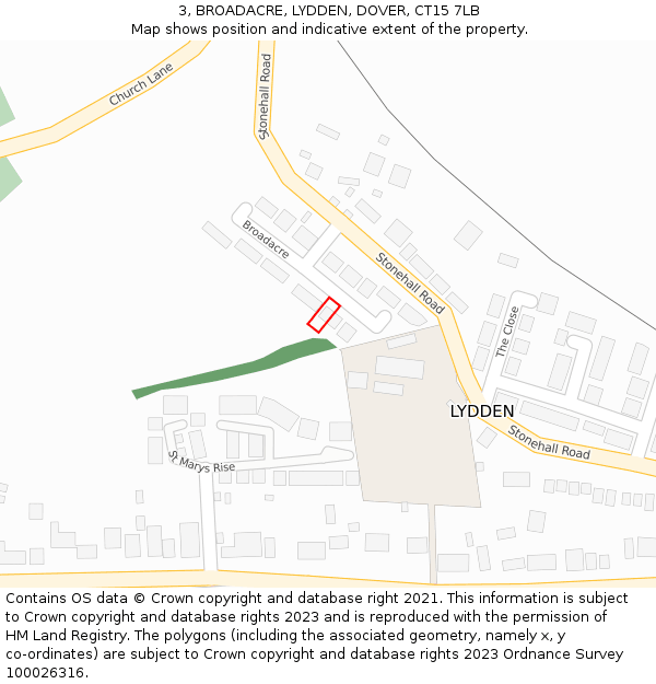 3, BROADACRE, LYDDEN, DOVER, CT15 7LB: Location map and indicative extent of plot