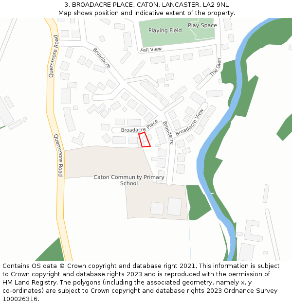 3, BROADACRE PLACE, CATON, LANCASTER, LA2 9NL: Location map and indicative extent of plot