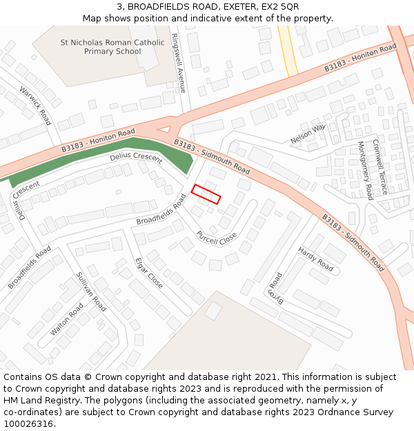 3, BROADFIELDS ROAD, EXETER, EX2 5QR: Location map and indicative extent of plot