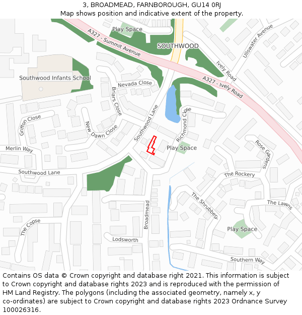 3, BROADMEAD, FARNBOROUGH, GU14 0RJ: Location map and indicative extent of plot