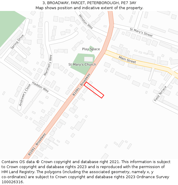 3, BROADWAY, FARCET, PETERBOROUGH, PE7 3AY: Location map and indicative extent of plot