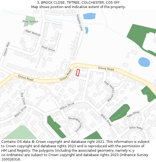 3, BROCK CLOSE, TIPTREE, COLCHESTER, CO5 0FF: Location map and indicative extent of plot