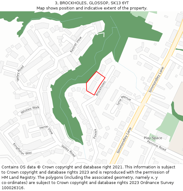 3, BROCKHOLES, GLOSSOP, SK13 6YT: Location map and indicative extent of plot