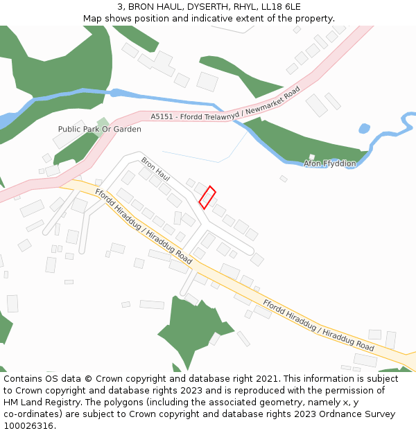 3, BRON HAUL, DYSERTH, RHYL, LL18 6LE: Location map and indicative extent of plot