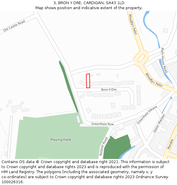 3, BRON Y DRE, CARDIGAN, SA43 1LD: Location map and indicative extent of plot