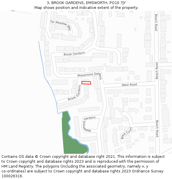 3, BROOK GARDENS, EMSWORTH, PO10 7JY: Location map and indicative extent of plot