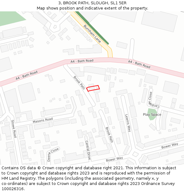 3, BROOK PATH, SLOUGH, SL1 5ER: Location map and indicative extent of plot