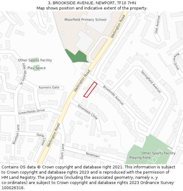 3, BROOKSIDE AVENUE, NEWPORT, TF10 7HN: Location map and indicative extent of plot