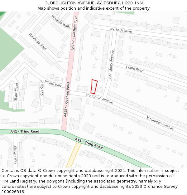 3, BROUGHTON AVENUE, AYLESBURY, HP20 1NN: Location map and indicative extent of plot