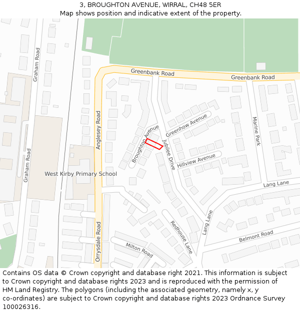 3, BROUGHTON AVENUE, WIRRAL, CH48 5ER: Location map and indicative extent of plot