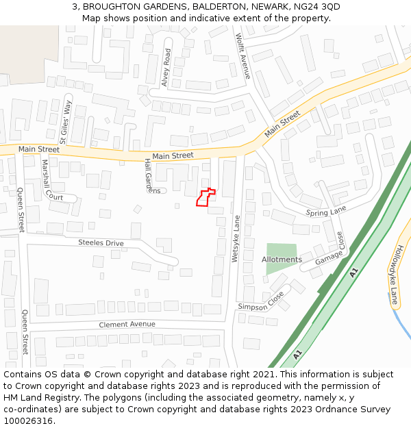 3, BROUGHTON GARDENS, BALDERTON, NEWARK, NG24 3QD: Location map and indicative extent of plot