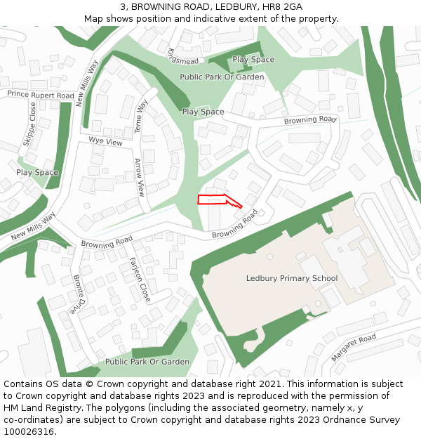 3, BROWNING ROAD, LEDBURY, HR8 2GA: Location map and indicative extent of plot