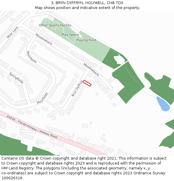 3, BRYN DYFFRYN, HOLYWELL, CH8 7DX: Location map and indicative extent of plot