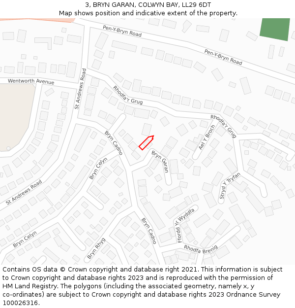 3, BRYN GARAN, COLWYN BAY, LL29 6DT: Location map and indicative extent of plot