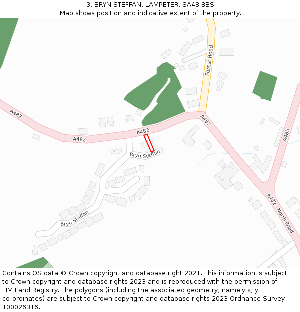 3, BRYN STEFFAN, LAMPETER, SA48 8BS: Location map and indicative extent of plot