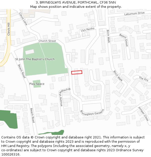 3, BRYNEGLWYS AVENUE, PORTHCAWL, CF36 5NN: Location map and indicative extent of plot