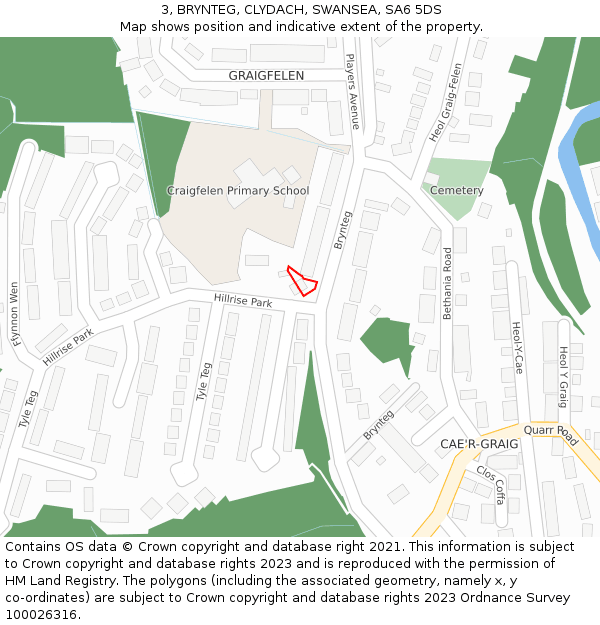 3, BRYNTEG, CLYDACH, SWANSEA, SA6 5DS: Location map and indicative extent of plot