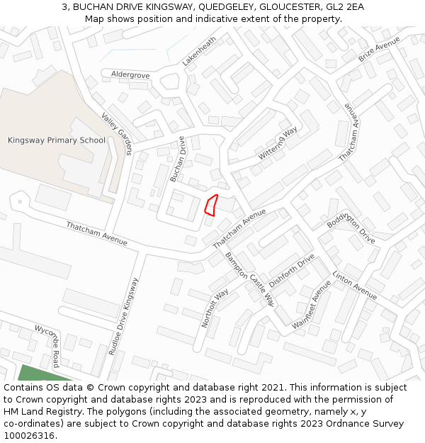 3, BUCHAN DRIVE KINGSWAY, QUEDGELEY, GLOUCESTER, GL2 2EA: Location map and indicative extent of plot