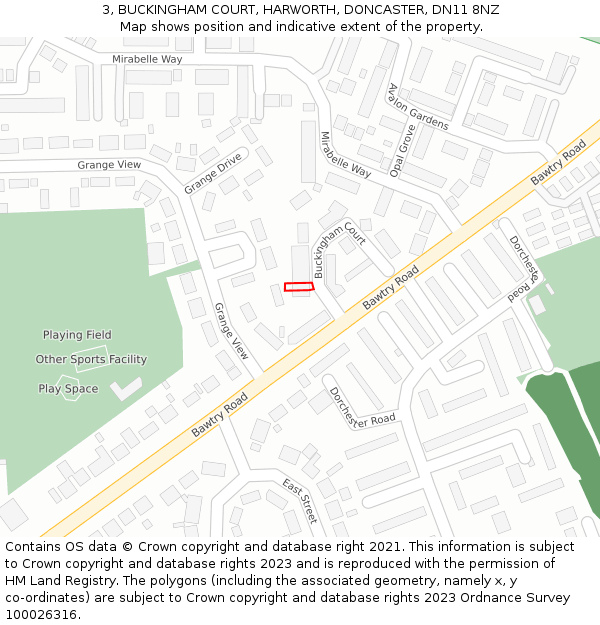 3, BUCKINGHAM COURT, HARWORTH, DONCASTER, DN11 8NZ: Location map and indicative extent of plot