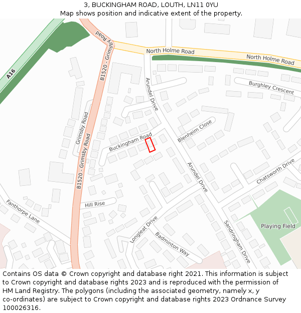 3, BUCKINGHAM ROAD, LOUTH, LN11 0YU: Location map and indicative extent of plot