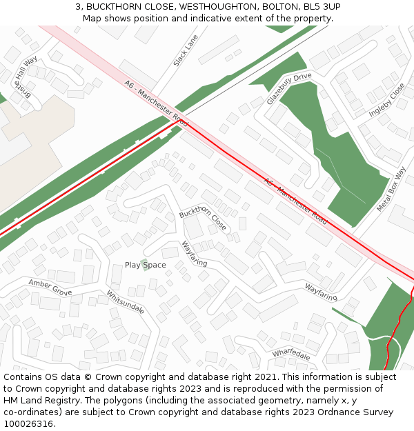 3, BUCKTHORN CLOSE, WESTHOUGHTON, BOLTON, BL5 3UP: Location map and indicative extent of plot