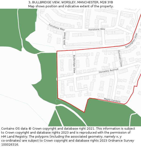 3, BULLBRIDGE VIEW, WORSLEY, MANCHESTER, M28 3YB: Location map and indicative extent of plot