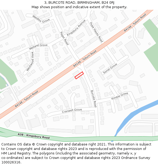 3, BURCOTE ROAD, BIRMINGHAM, B24 0RJ: Location map and indicative extent of plot