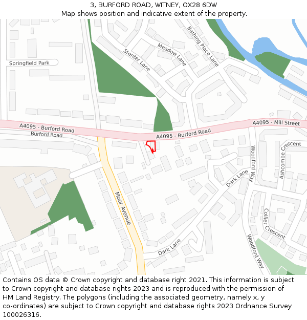 3, BURFORD ROAD, WITNEY, OX28 6DW: Location map and indicative extent of plot