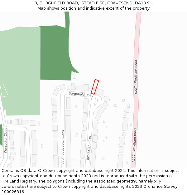 3, BURGHFIELD ROAD, ISTEAD RISE, GRAVESEND, DA13 9JL: Location map and indicative extent of plot