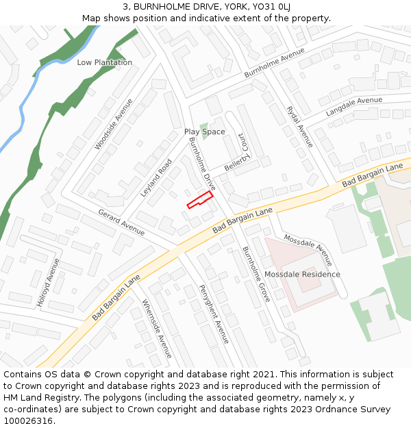 3, BURNHOLME DRIVE, YORK, YO31 0LJ: Location map and indicative extent of plot