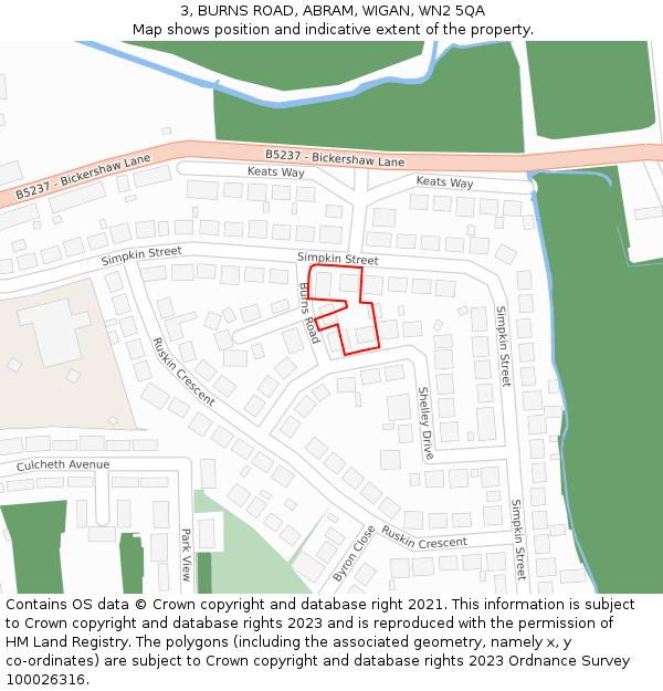 3, BURNS ROAD, ABRAM, WIGAN, WN2 5QA: Location map and indicative extent of plot