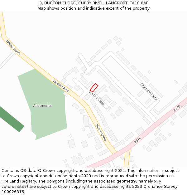 3, BURTON CLOSE, CURRY RIVEL, LANGPORT, TA10 0AF: Location map and indicative extent of plot