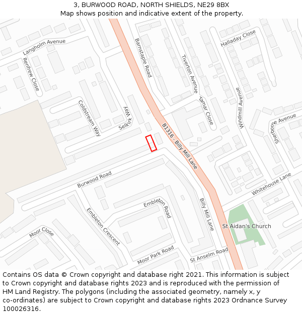 3, BURWOOD ROAD, NORTH SHIELDS, NE29 8BX: Location map and indicative extent of plot